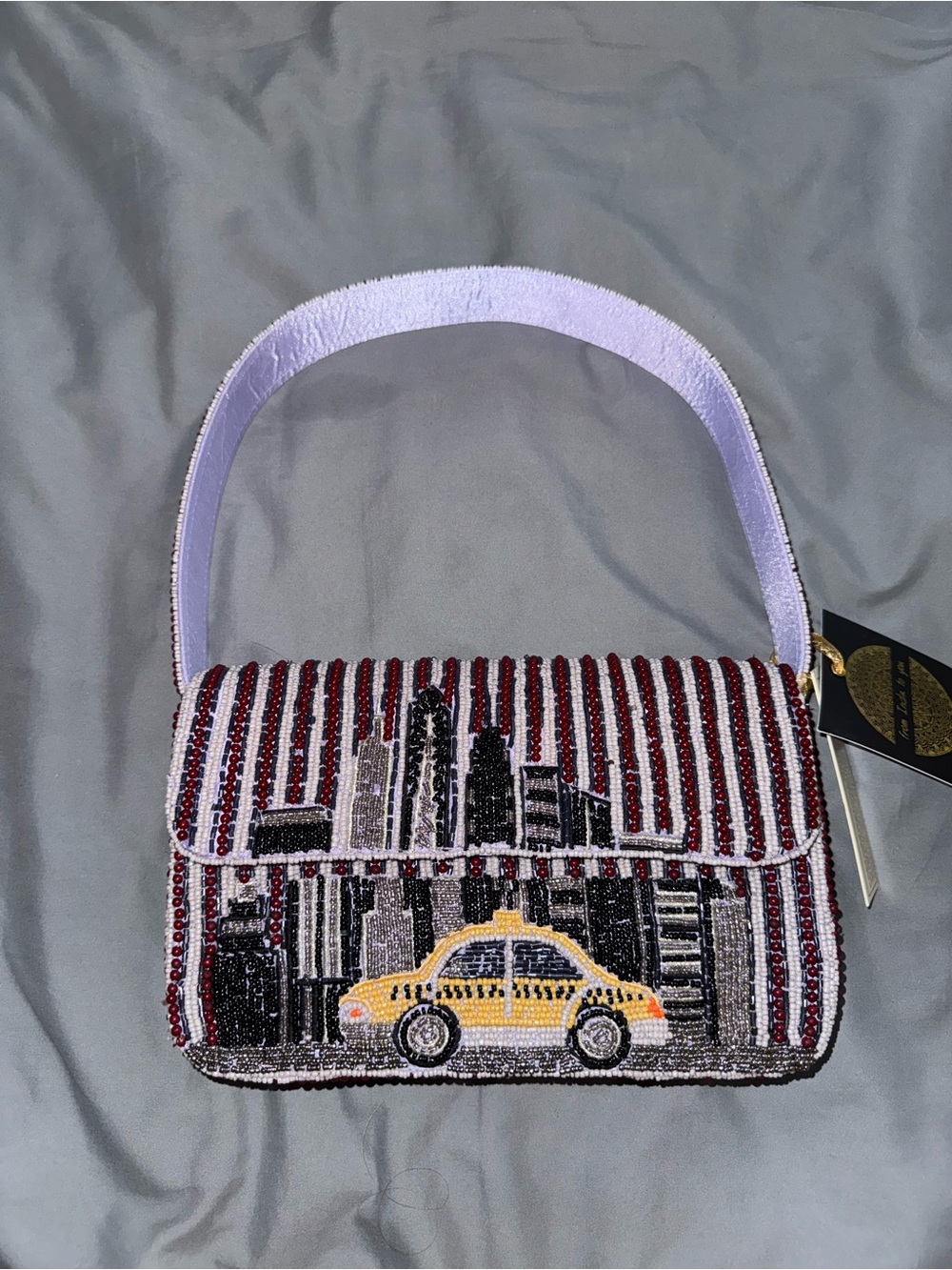 Beaded Striped New York City Taxi Shoulder Bag Handmade in India New with Tags
